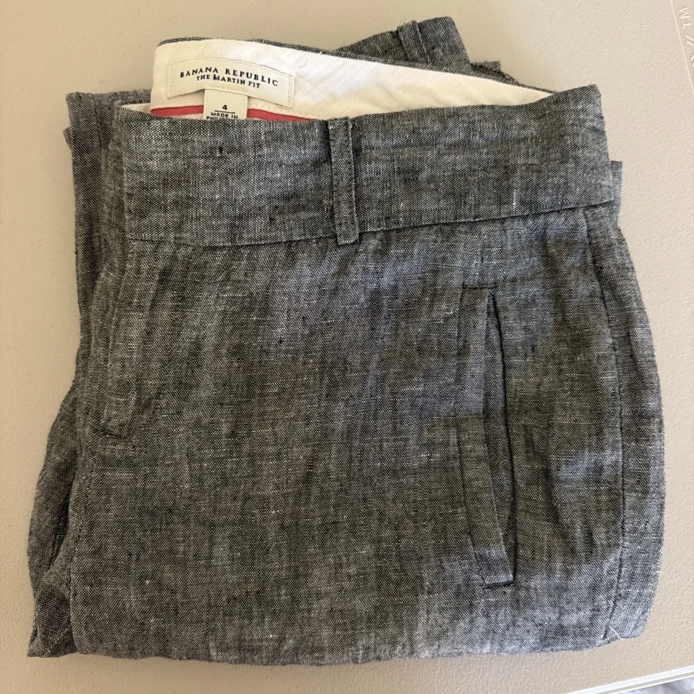 Banana Republic The Martin Fit Linen Pants Women's Size 4 Gray Career Trousers